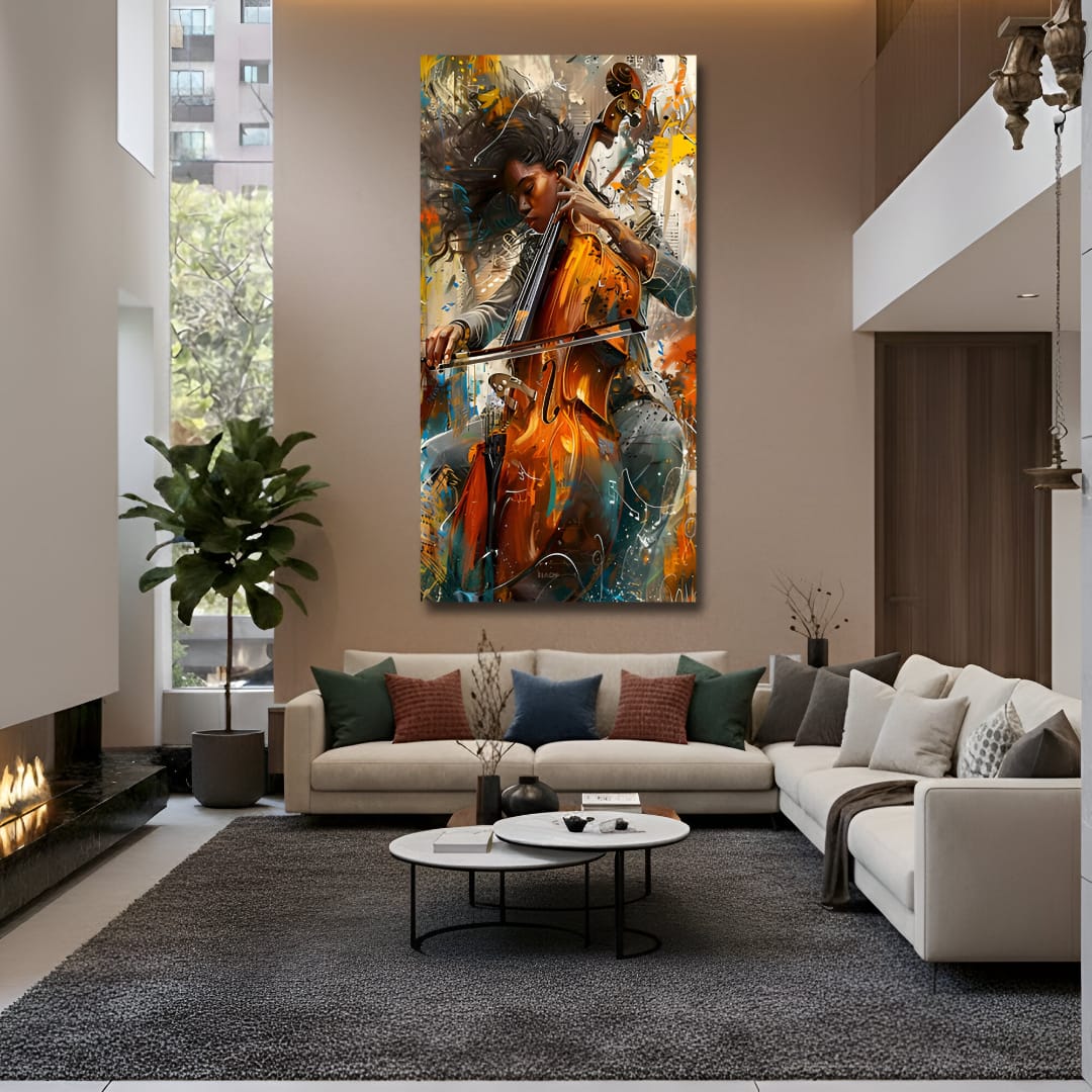 Soulful Cello Musician Canvas Wall Painting for Living Room or Bedroom