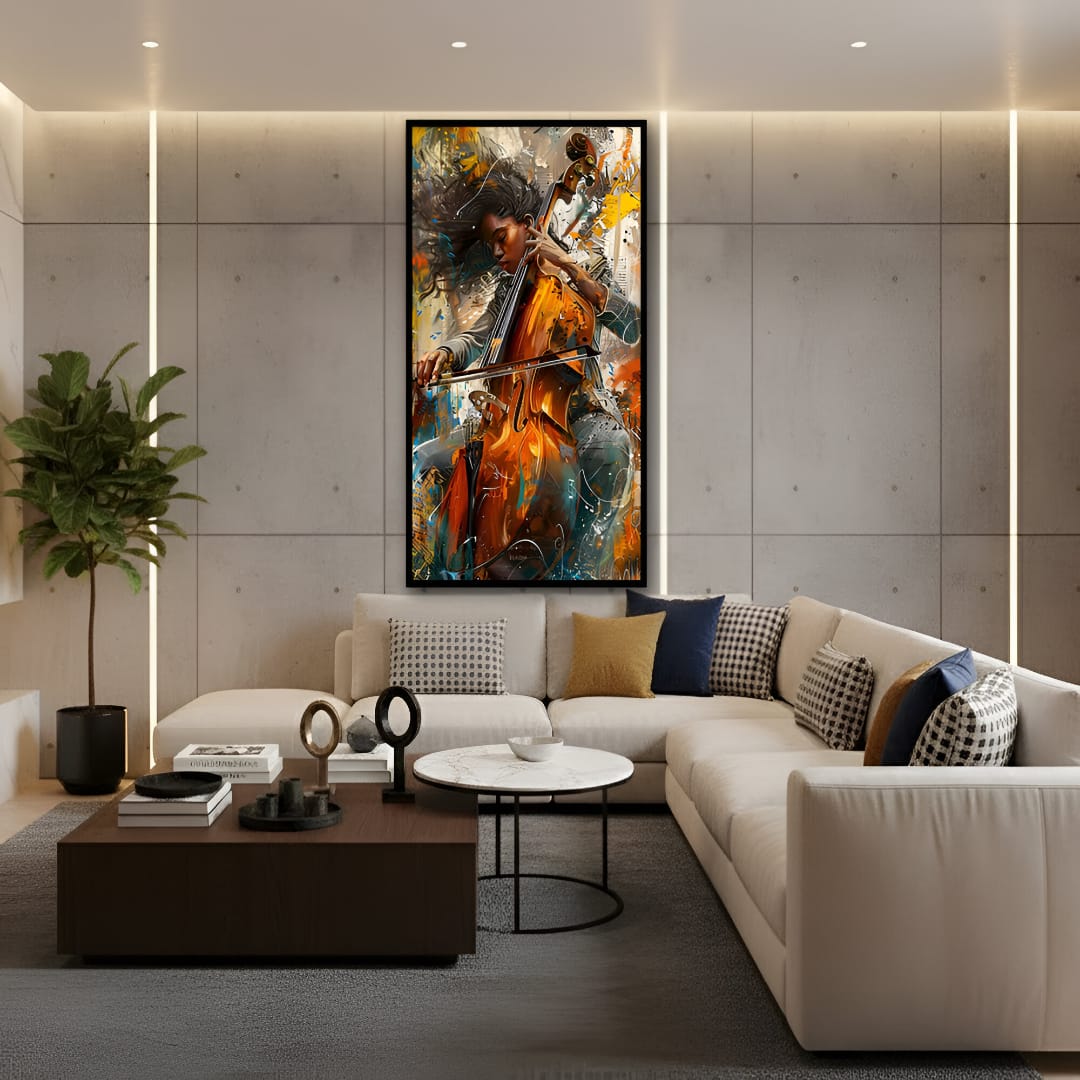 Soulful Cello Musician Canvas Wall Painting for Living Room or Bedroom