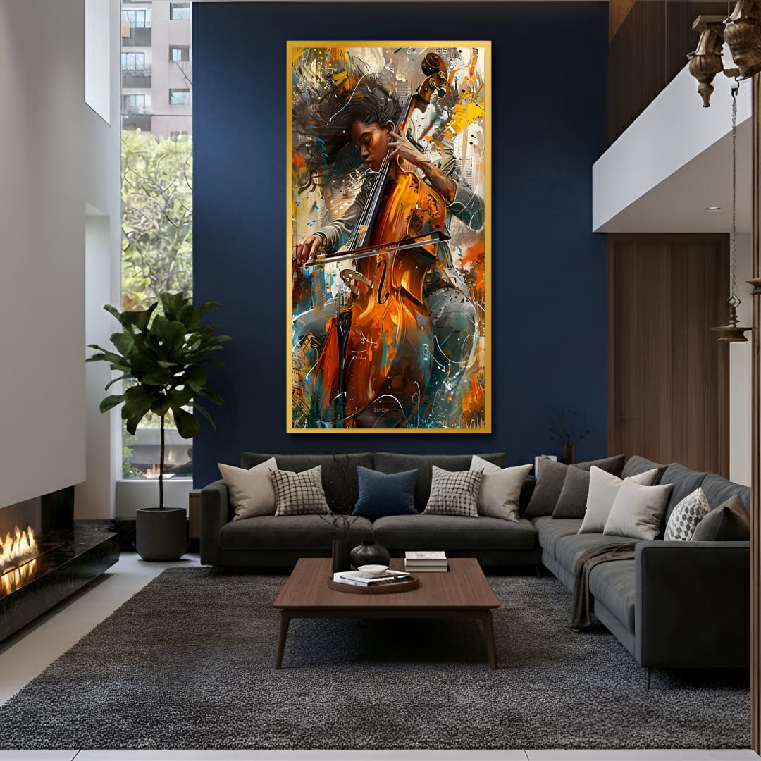 Soulful Cello Musician Canvas Wall Painting for Living Room or Bedroom