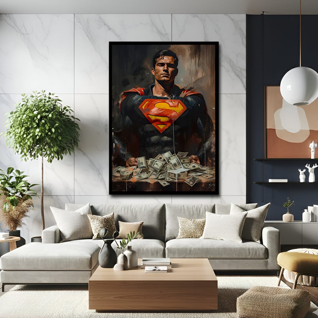 Superman with Money – Modern Wall Art Canvas