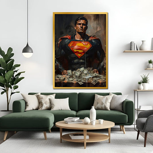 Superman with Money – Modern Wall Art Canvas