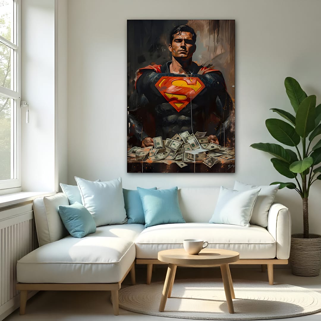 Superman with Money – Modern Wall Art Canvas