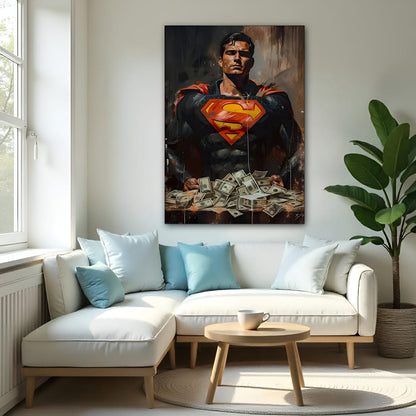 Superman with Money – Modern Wall Art Canvas