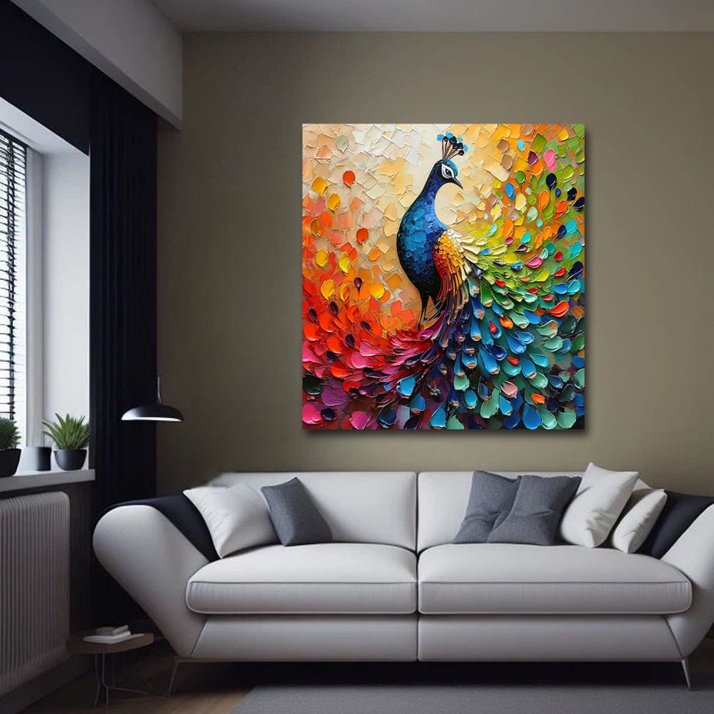 Peacock Canvas Wall Art – Vastu Inspired Traditional Painting for Interiors