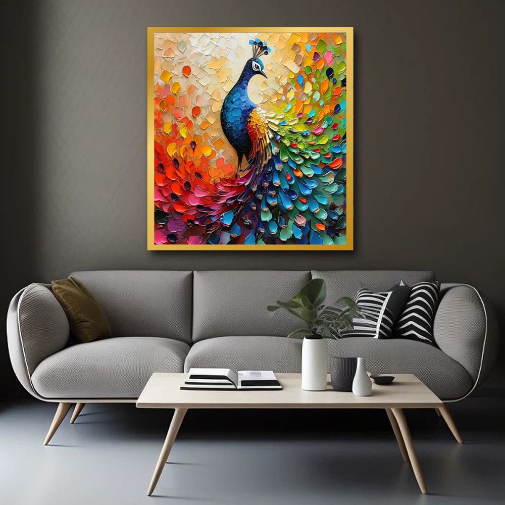 Peacock Canvas Wall Art – Vastu Inspired Traditional Painting for Interiors