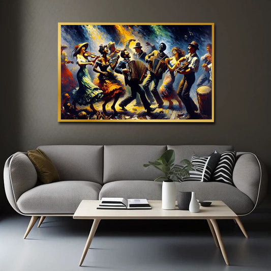 Joyful Music & Dance Canvas Wall Art – Modern Celebration Scene Painting