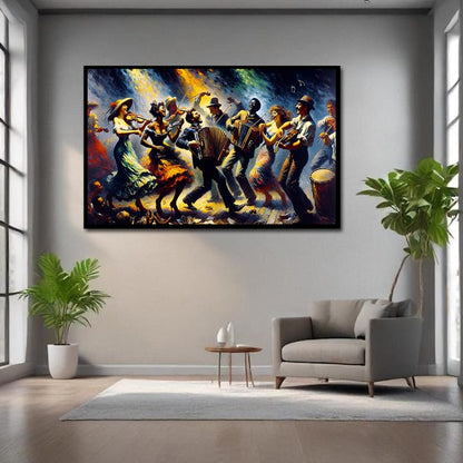 Joyful Music & Dance Canvas Wall Art – Modern Celebration Scene Painting