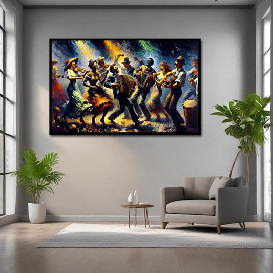 Joyful Music & Dance Canvas Wall Art – Modern Celebration Scene Painting