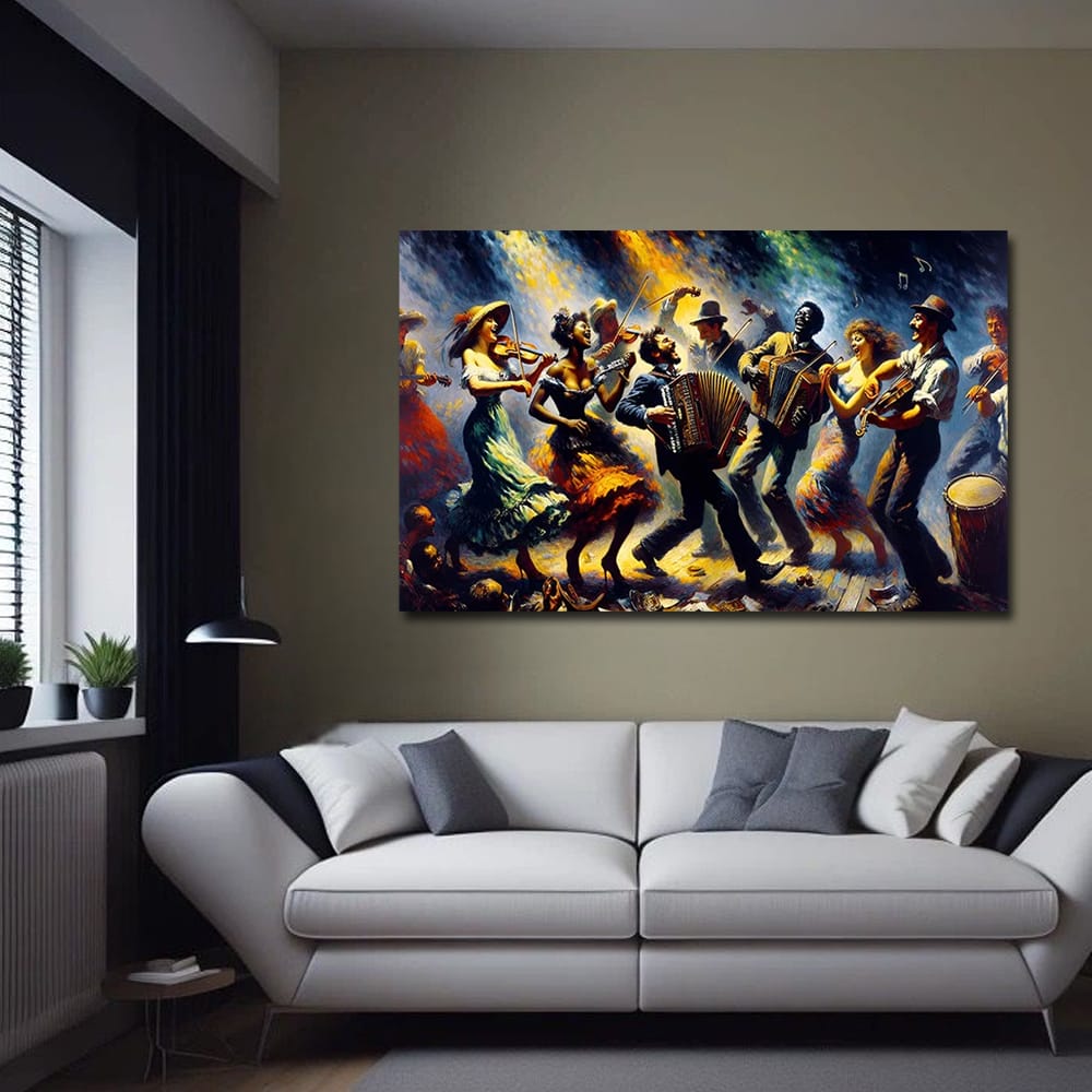 Joyful Music & Dance Canvas Wall Art – Modern Celebration Scene Painting