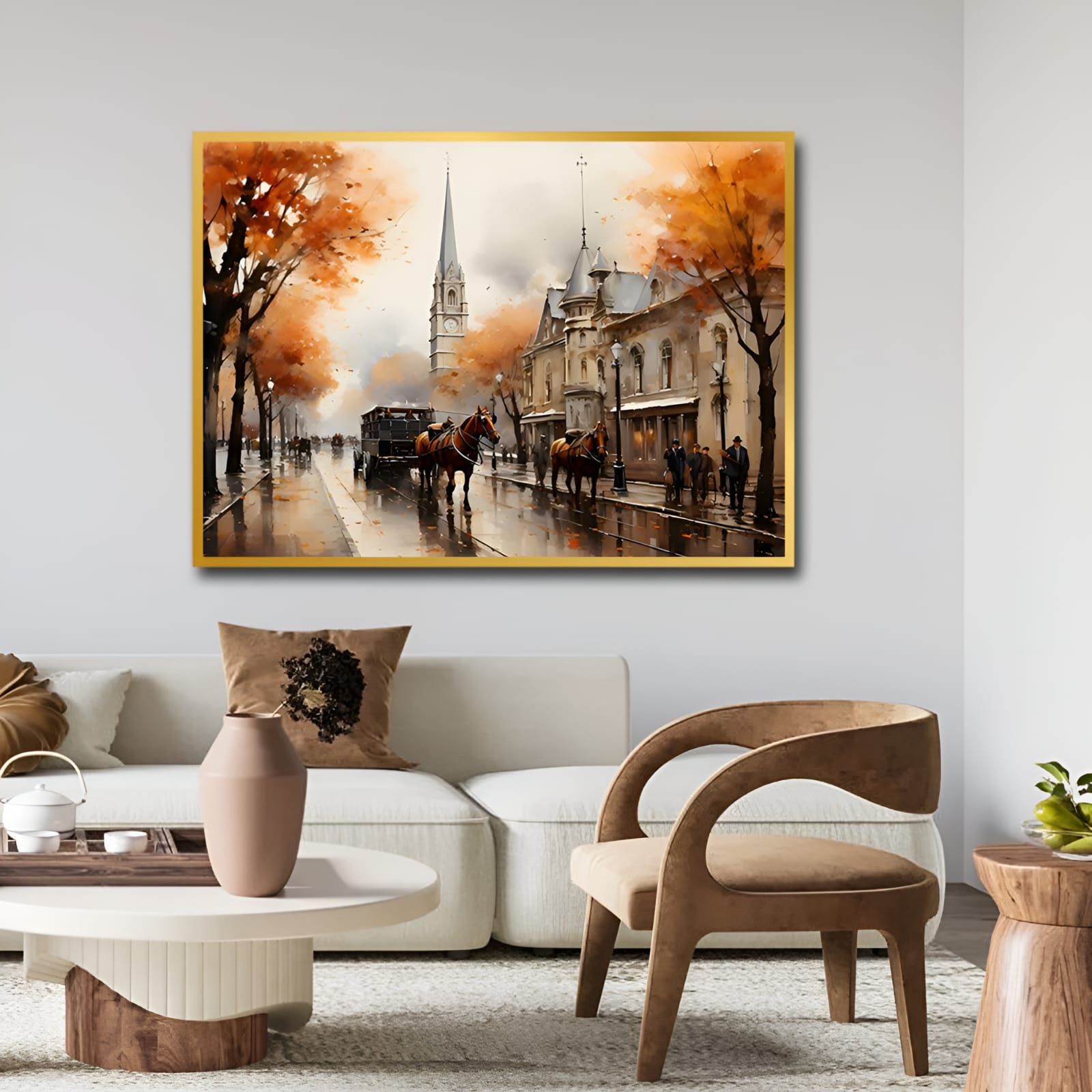 Vintage British Autumn Street Canvas Wall Art 