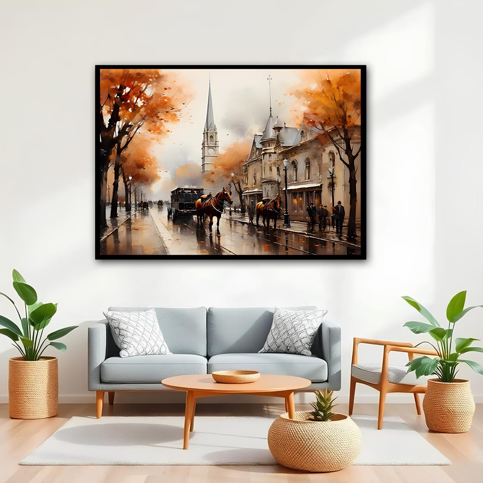 Vintage British Autumn Street Canvas Wall Art 