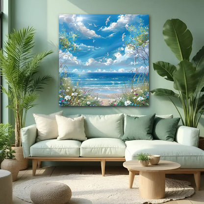 Sea View Floral Canvas Wall Art