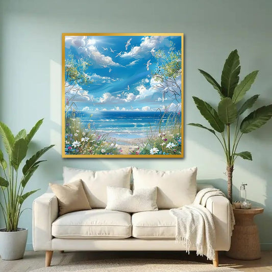 Sea View Floral Canvas Wall Art