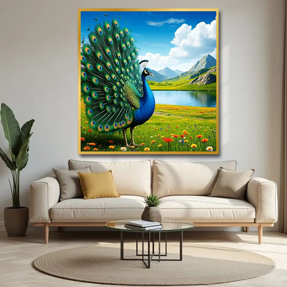 Peacock  Vastu Wildlife Canvas Wall Art Painting for Living Room, Home, and Office