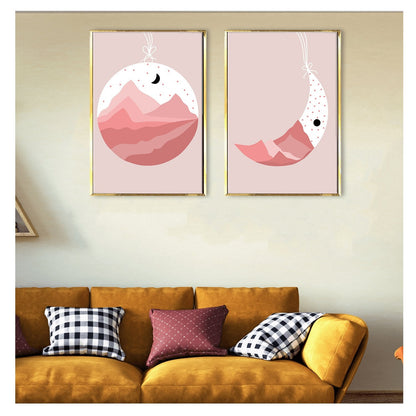 Abstract Moon, Sun and Mountains Canvas Wall art Painting 