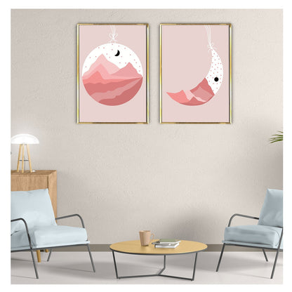 Abstract Moon, Sun and Mountains Canvas Wall art Painting 