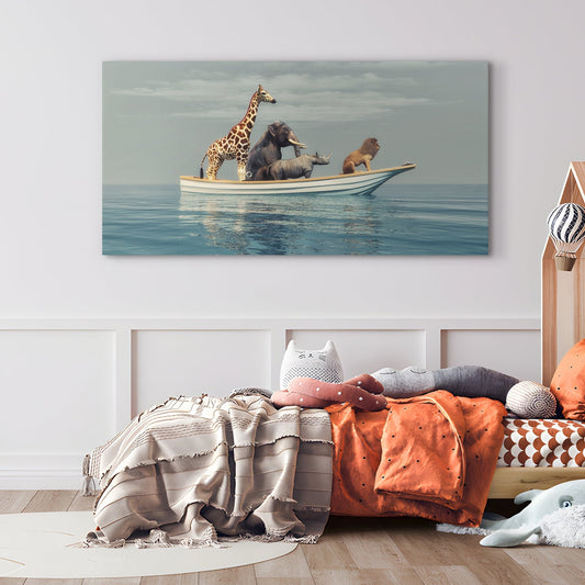 Animals in a Boat Canvas Wall Art Painting 