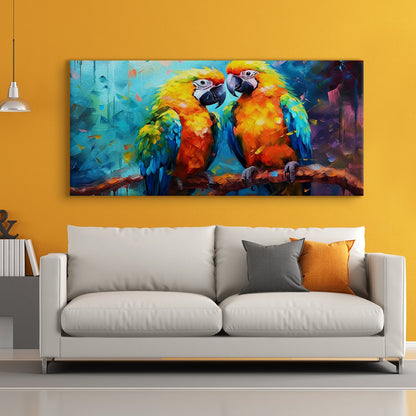 Colorful Macaw Parrots on Branch Canvas Wall Art Painting