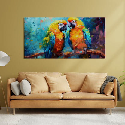 Colorful Macaw Parrots on Branch Canvas Wall Art Painting