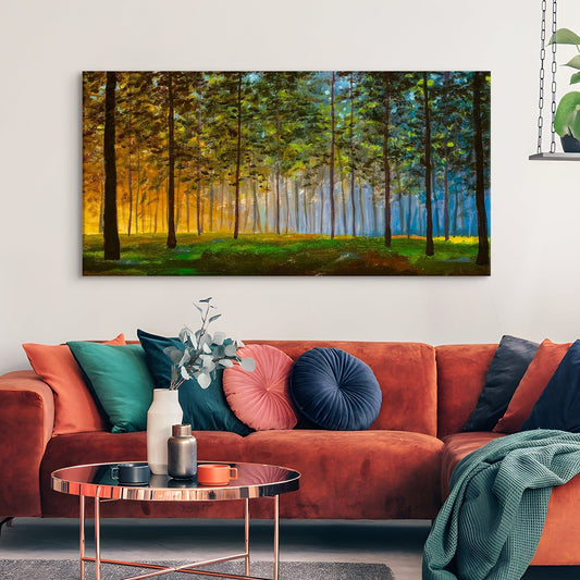 Sun Creeping Through A Forest Landscape Canvas Wall Art Painting