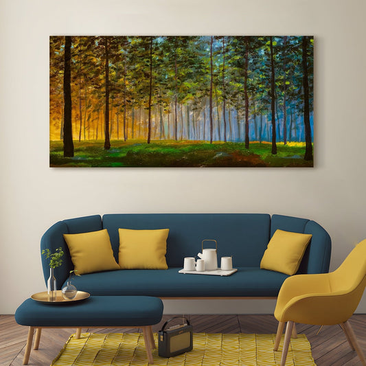 Sun Creeping Through A Forest Landscape Canvas Wall Art Painting