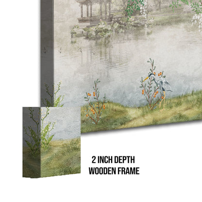 Chinoiserie Garden Green Oriental Wallpaper Canvas Wall Art Painting
