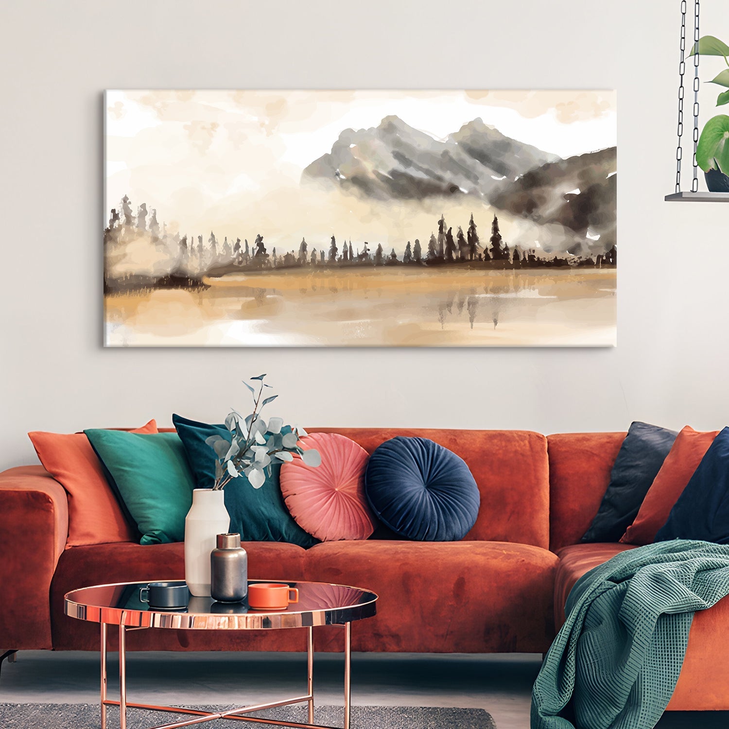 Mountain and River Landscape Canvas Wall Art Paining