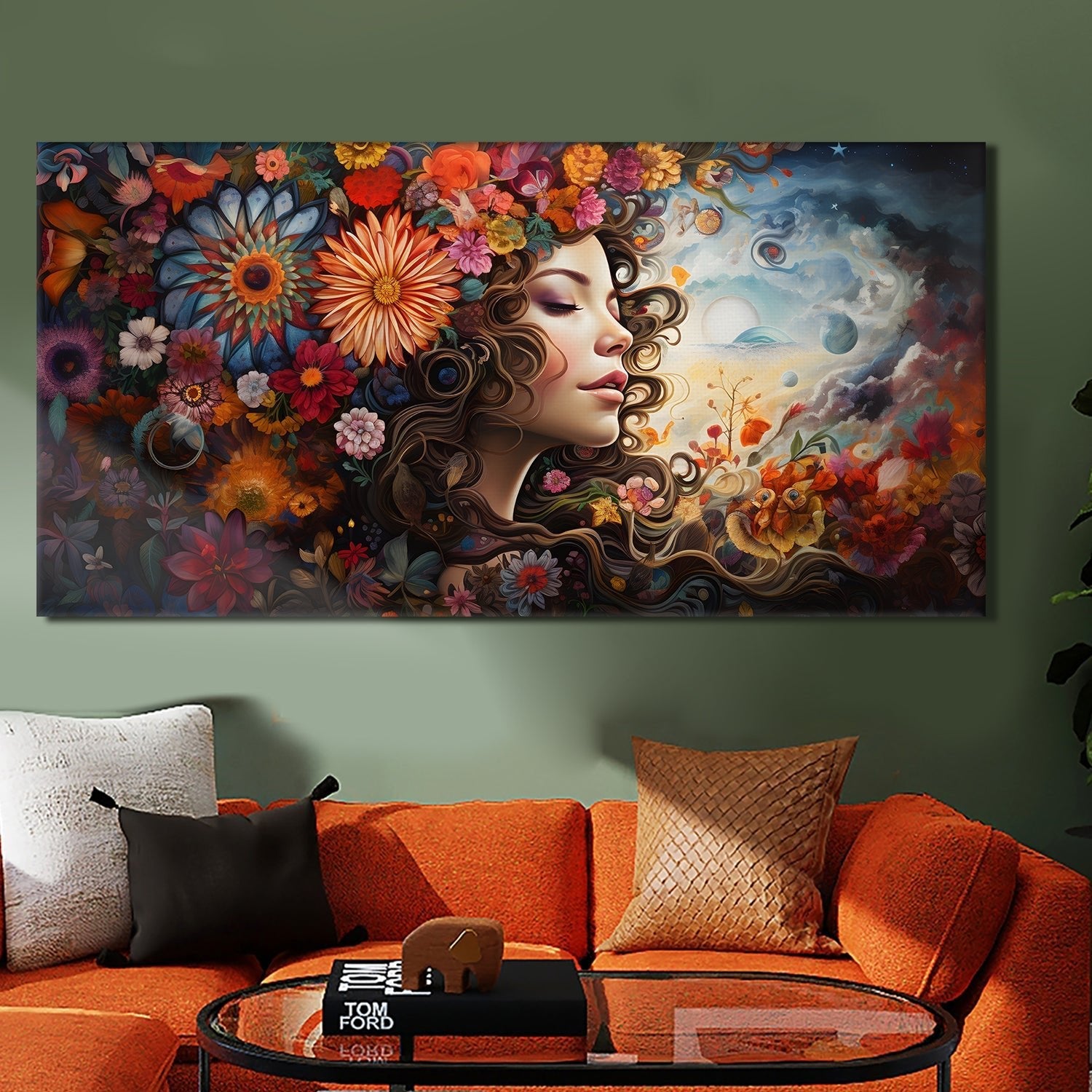 Mermaid Flowers Canvas Wall Art Painting 