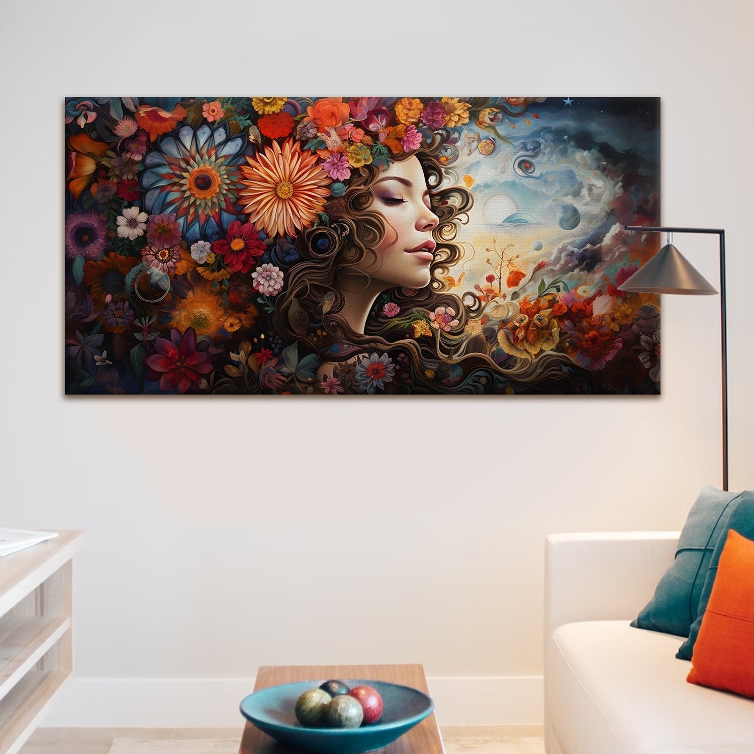 Mermaid Flowers Canvas Wall Art Painting 