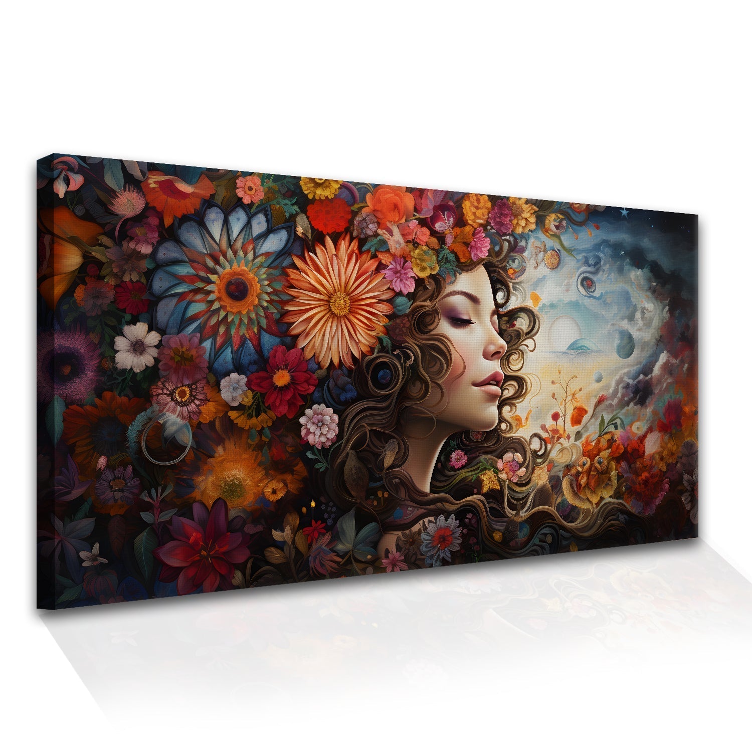 Mermaid Flowers Canvas Wall Art Painting 