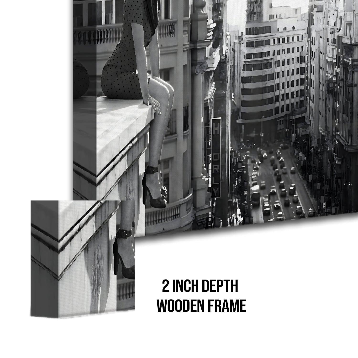 Woman on Ledge Wall Art – Timeless Urban Black & White
