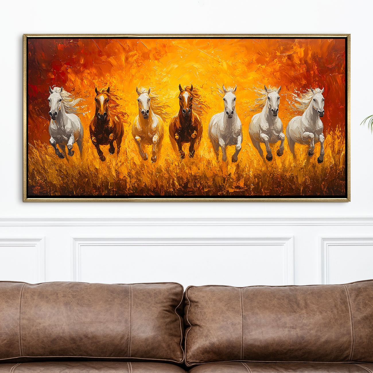Seven Running Horses Vastu Canvas Painting 