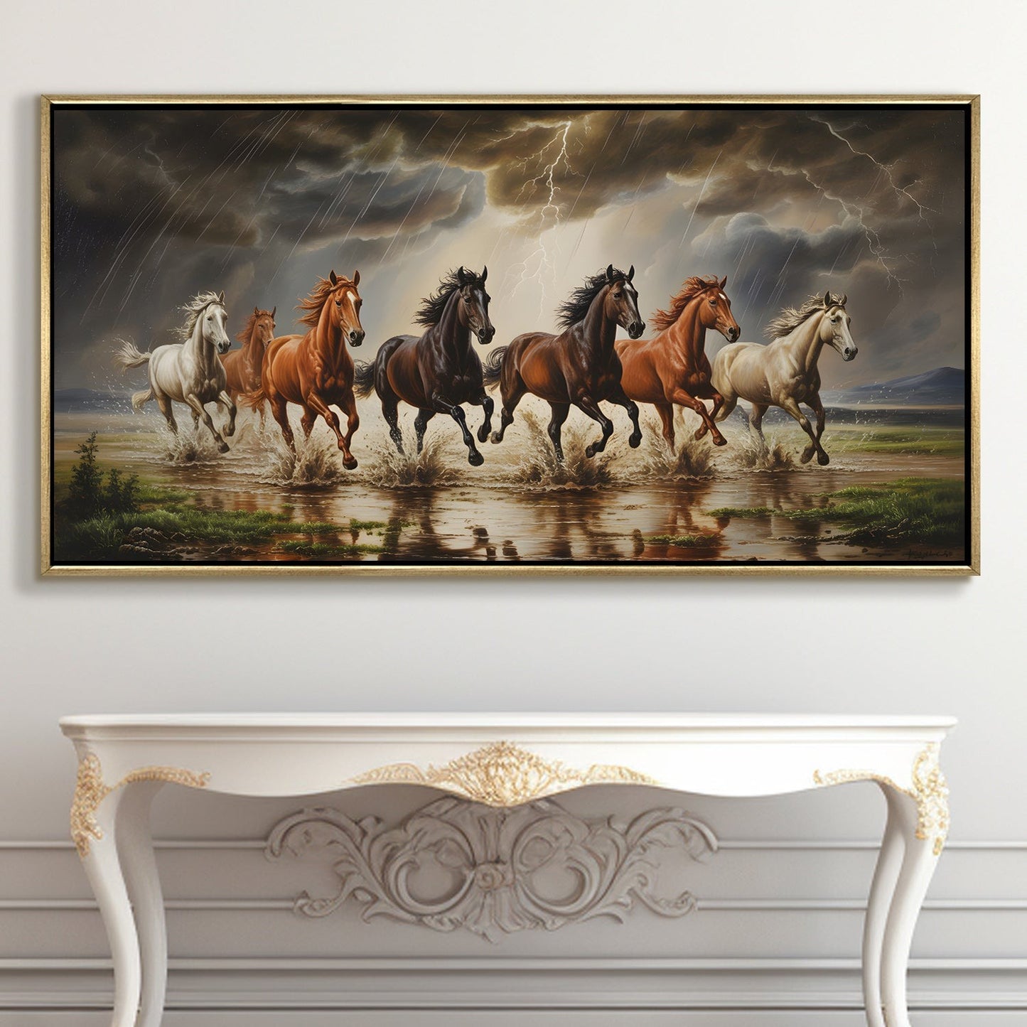 Seven Running Horses Vastu Canvas Painting