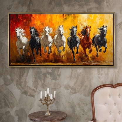 Seven Running Horses Vastu Canvas Painting