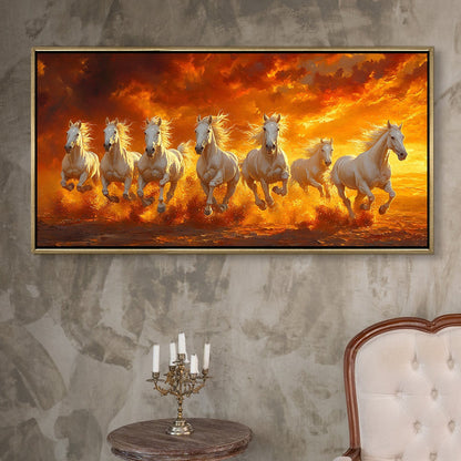 Seven Running Horses Vastu Canvas Painting for Prosperity