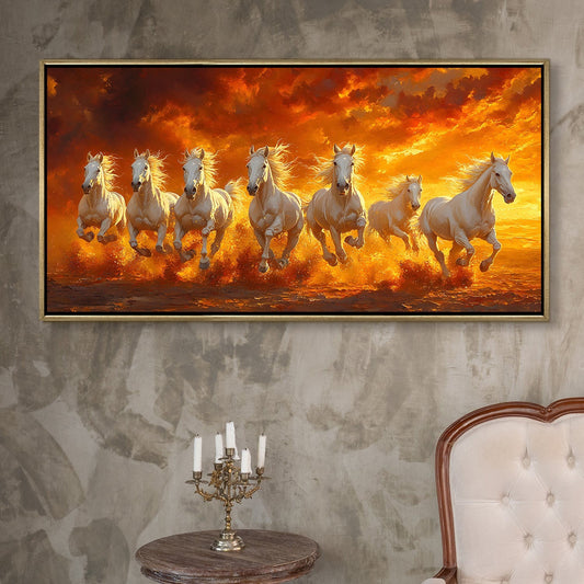 Seven Running Horses Vastu Canvas Painting for Prosperity