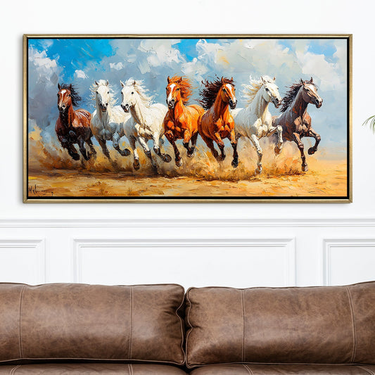 Seven Running Horses Vastu Canvas Painting