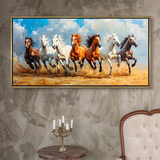 Seven Running Horses Vastu Canvas Painting