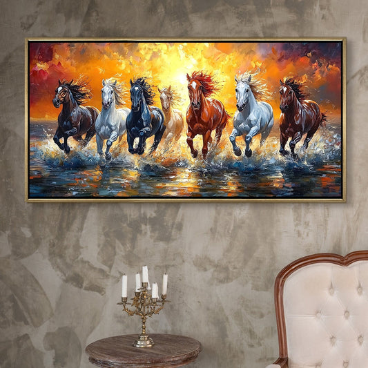 Seven Running Horses Vastu Canvas Painting