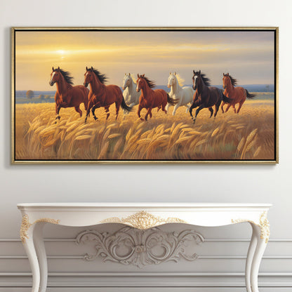 Seven Running Horses Canvas Painting for Prosperity Decor