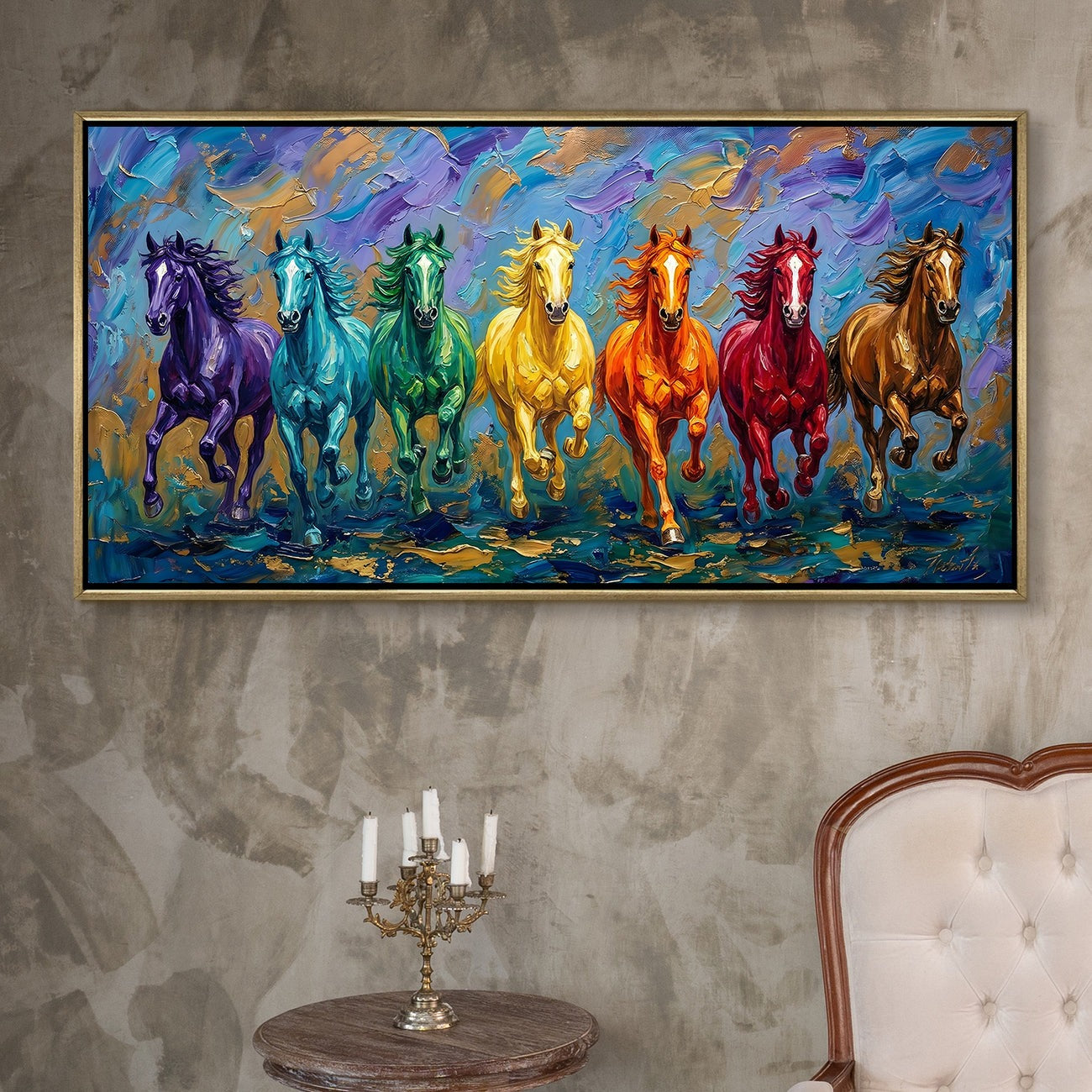 Seven Running Horses Canvas Painting