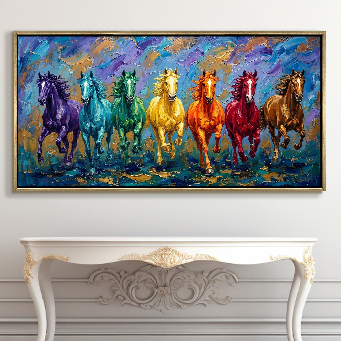 Seven Running Horses Canvas Painting