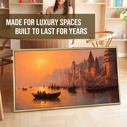 Banaras Ghats Painting – Spiritual Canvas Art of Varanasi’s Sacred River View