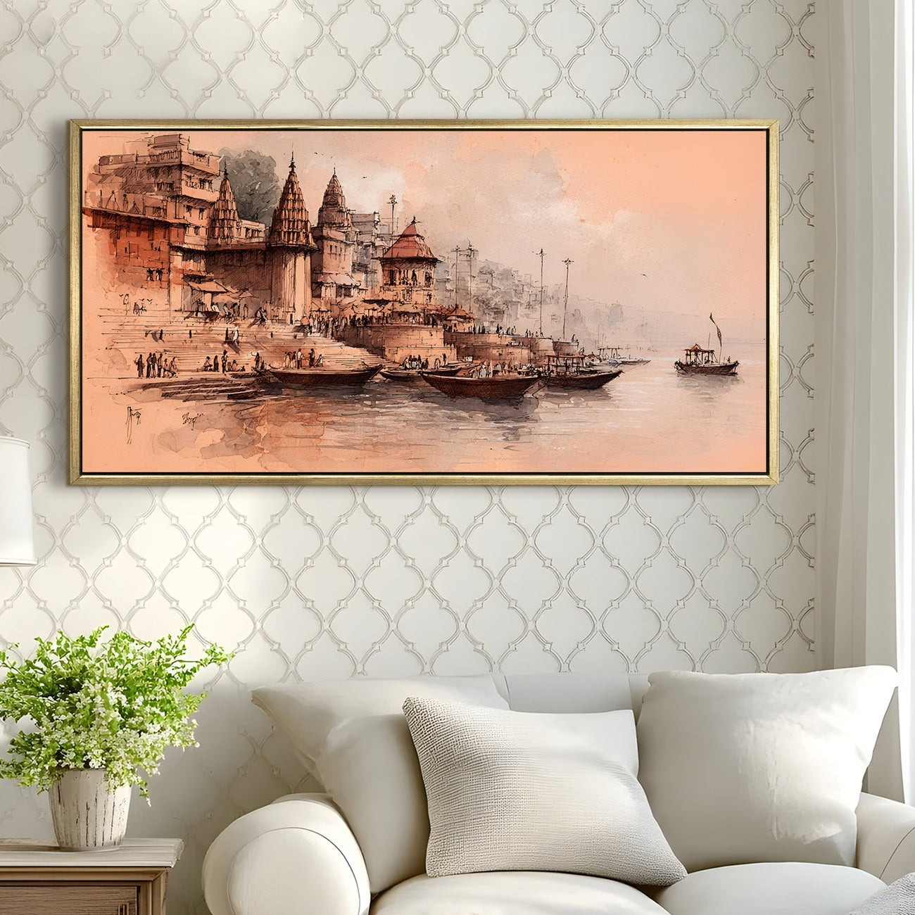 Banaras Ghats Painting – Traditional Indian Art for Home & Office