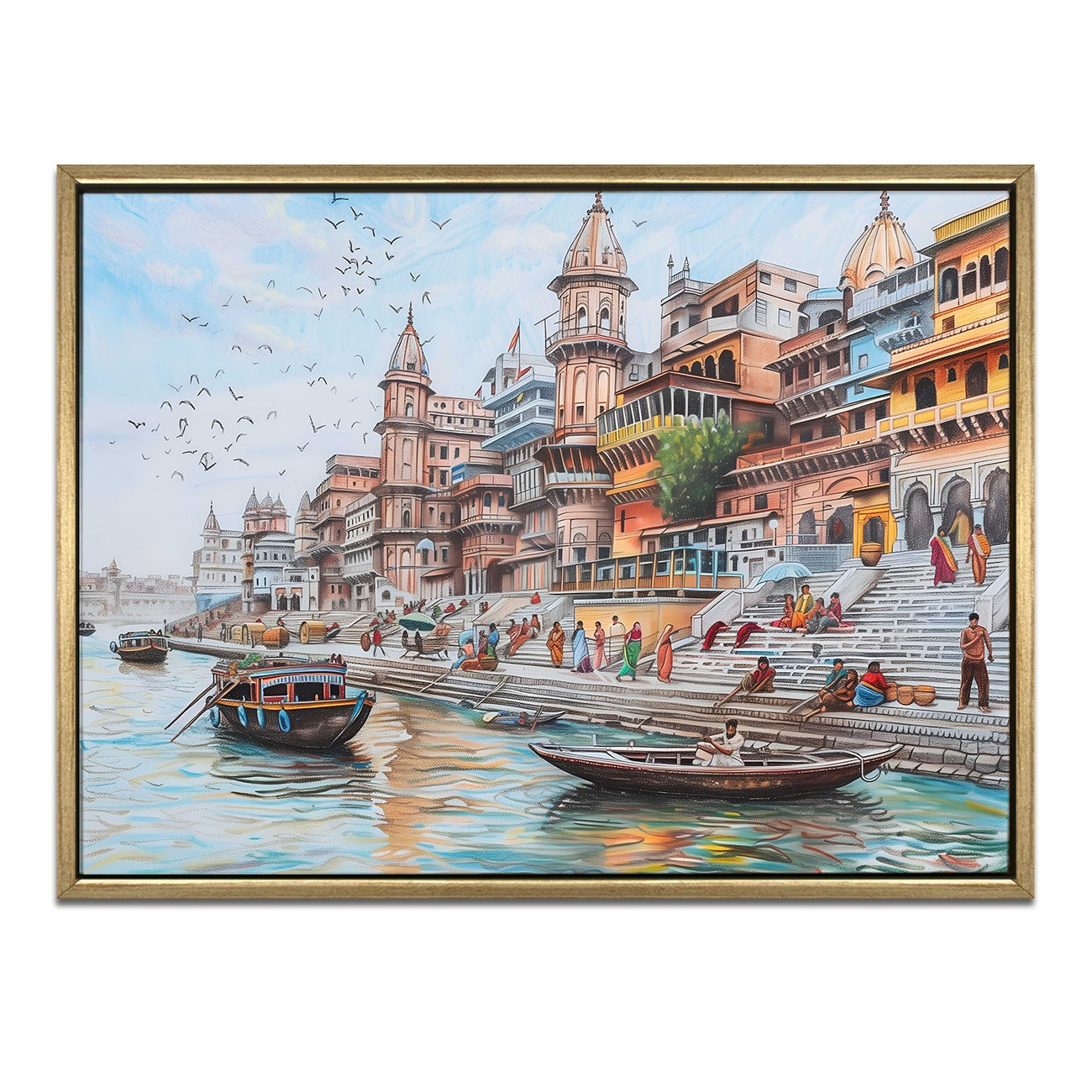 Banaras Ghats Painting – Varanasi Spiritual City Canvas Decor
