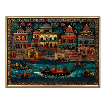 Banaras Ghats Painting – Artistic Indian City Canvas for Wall Decor
