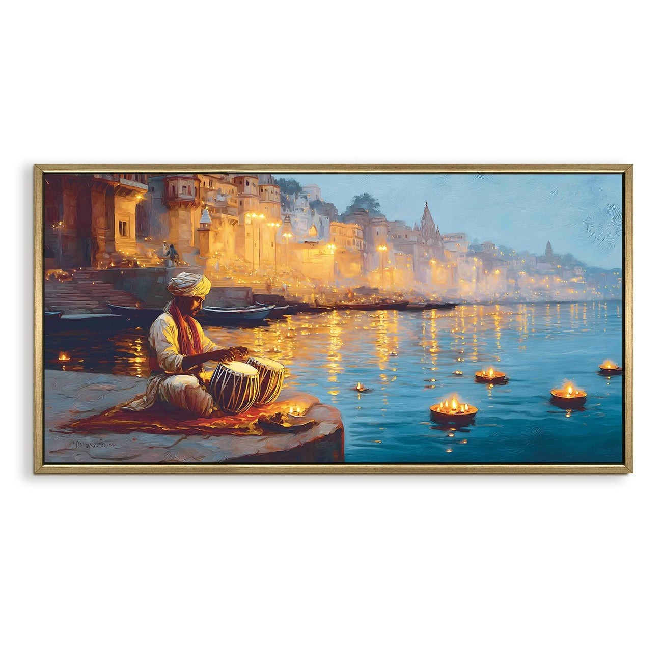 Banaras Ghats Painting – Artistic Ghat View Wall Frame for Interiors