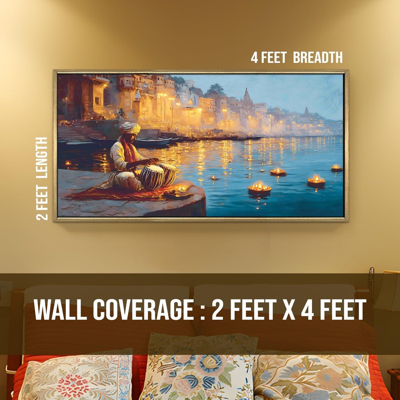 Banaras Ghats Painting – Artistic Ghat View Wall Frame for Interiors