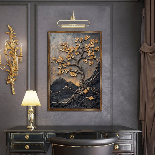 Golden Lucky Wish Tree Vastu Canvas Painting – Elegant Home Decor Artwork