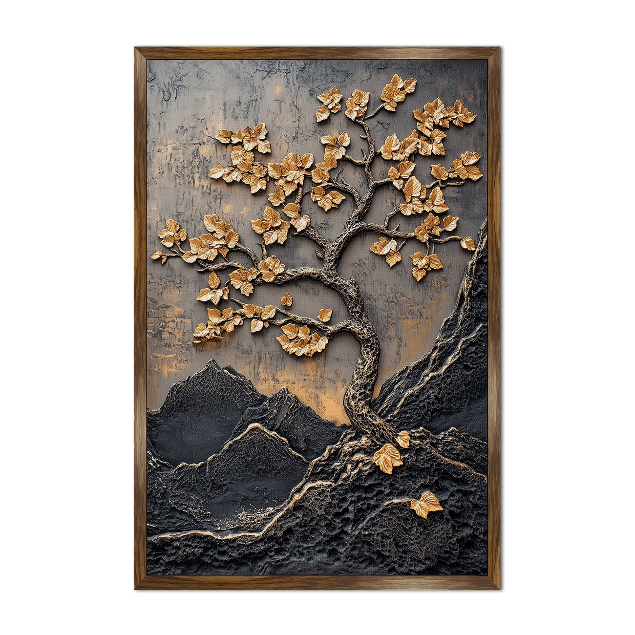 Golden Lucky Wish Tree Vastu Canvas Painting – Elegant Home Decor Artwork